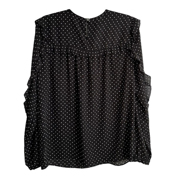 Michael Kors Women's Blouse Medium Ruffle Long Sleeve White Stars Print on Black - Picture 5 of 12